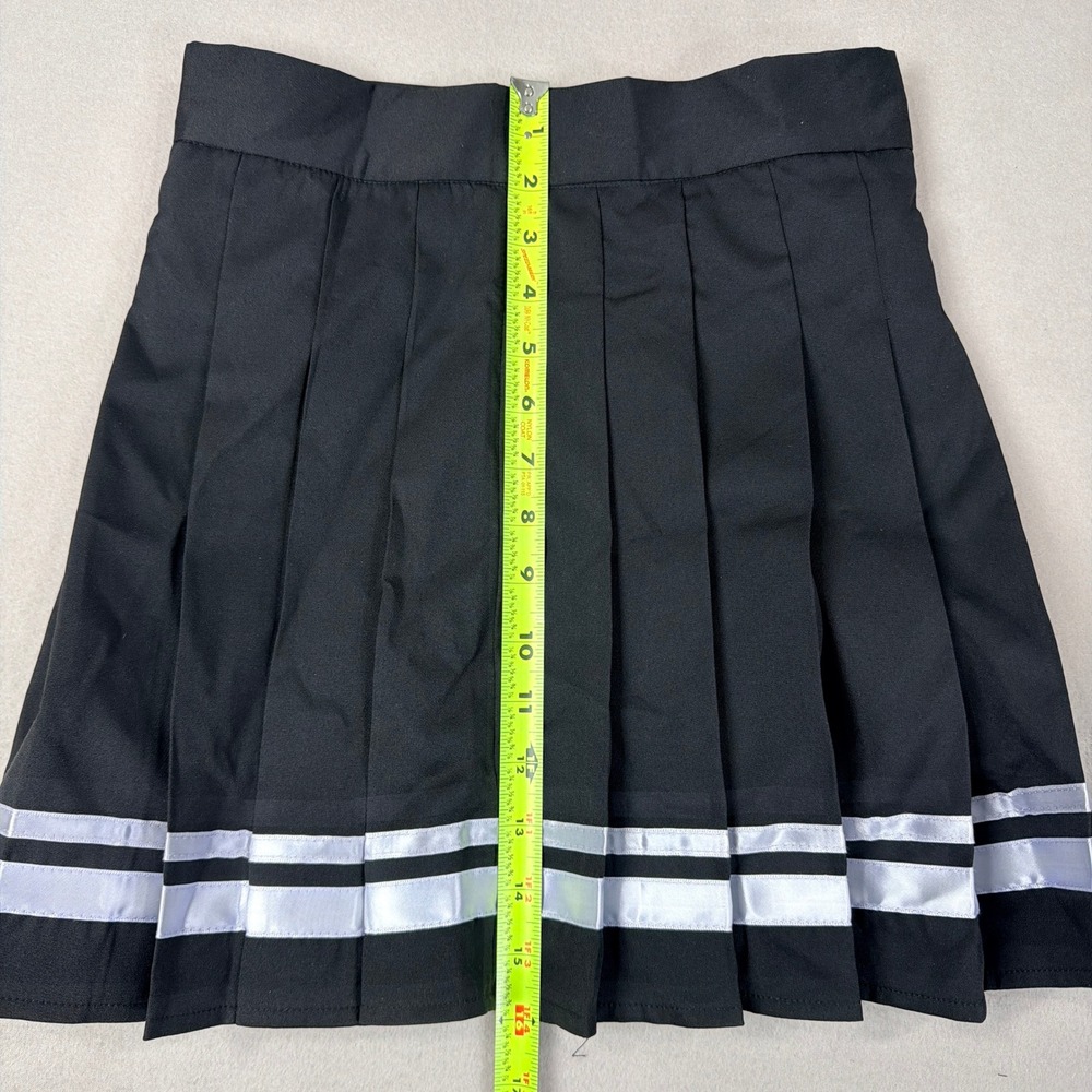 Romwe Womens Pleated Mini Skirt Black White Double Stripe Schoolgirl Preppy S - Picture 6 of 7